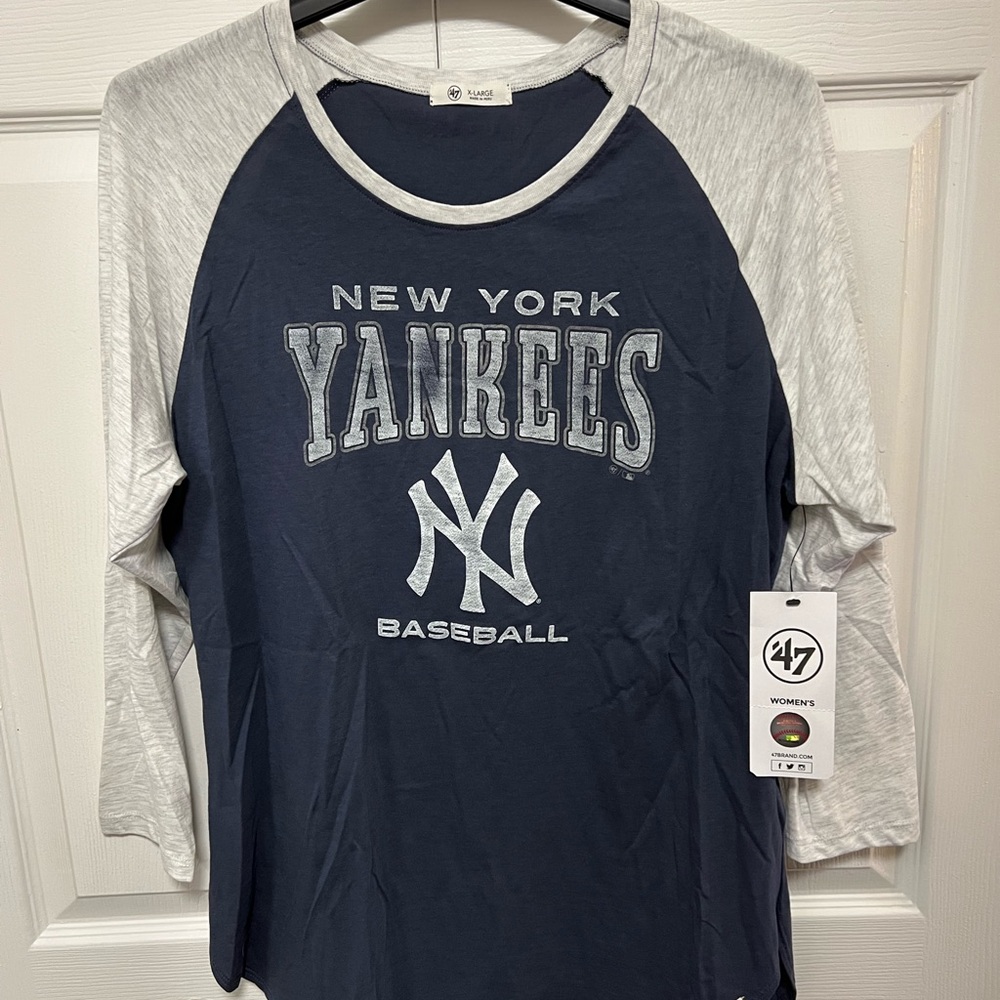‘47 Brand Official Women's Navy & Gray Yankees MLB 3/4 Baseball Sleeve Tee | XL